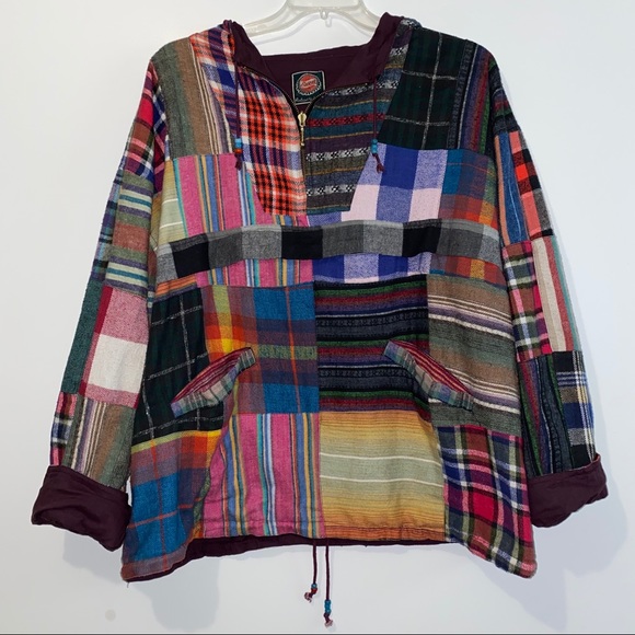 patchwork flannel hoodie